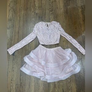Xtraordinary Pink Tiered Ruffled Bishop Sleeve 2 Piece Dress